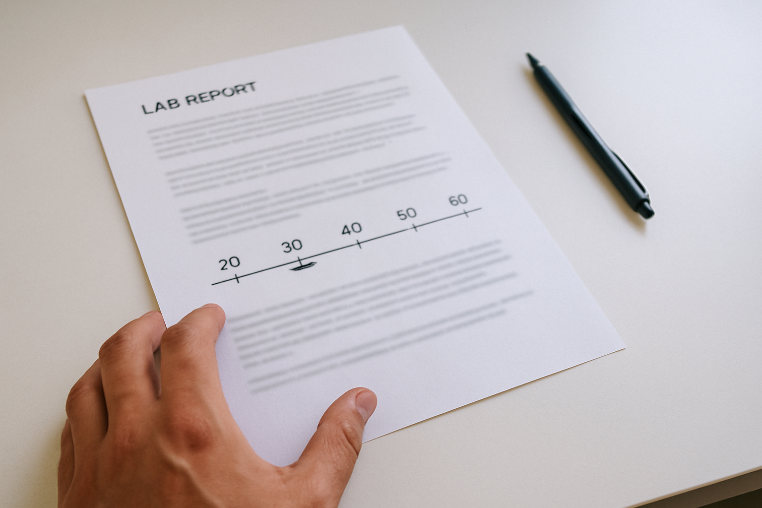 Hand hält einen Laborbericht mit einer Zeitleiste zur Berechnung des biologischen Alters über einen NAD-Test