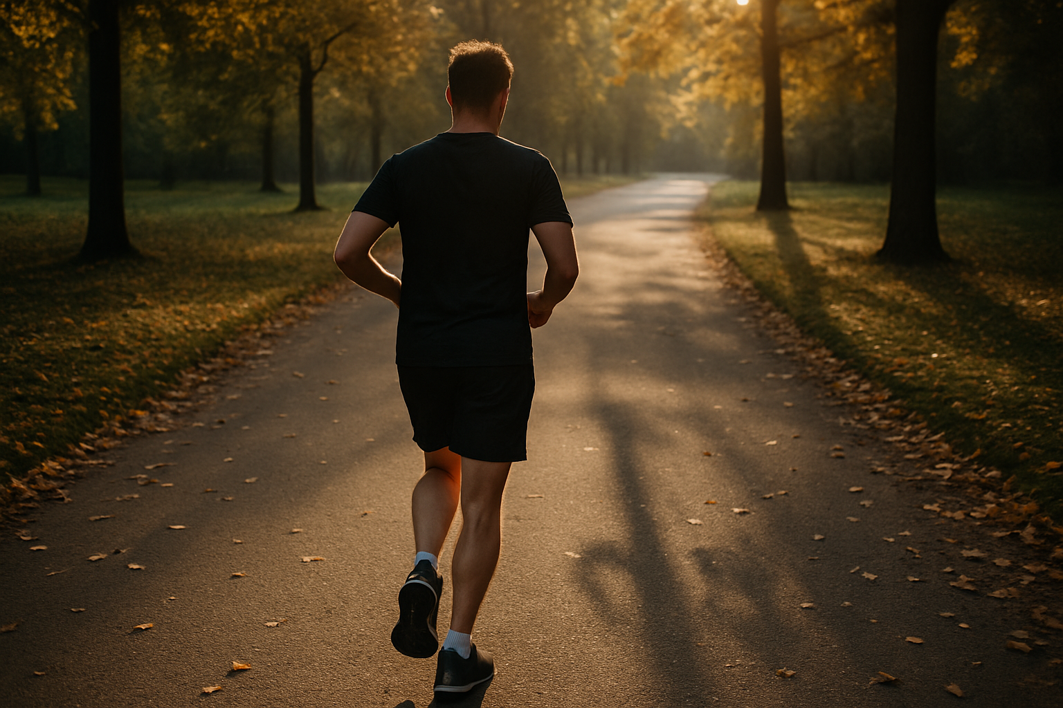 Jemand joggt im Morgenlicht draußen, um die NMN-Bildung durch Bewegung zu stimulieren