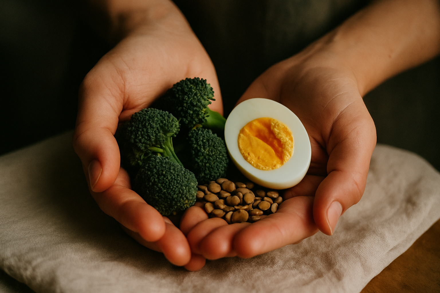 Methyldonatoren wie Brokkoli, Ei und Linsen als Nahrungsquellen, die die Epigenetik über die Ernährung unterstützen