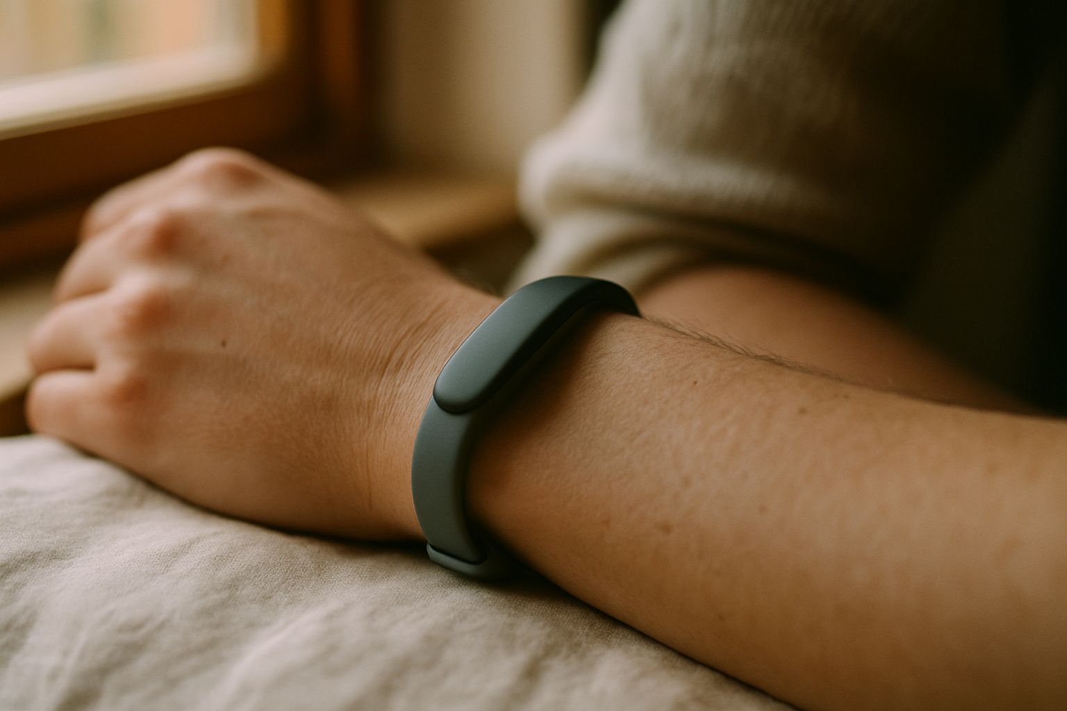 Whoop 5.0 am Handgelenk getragen mit minimalistischem Design und bequemem Silikonarmband